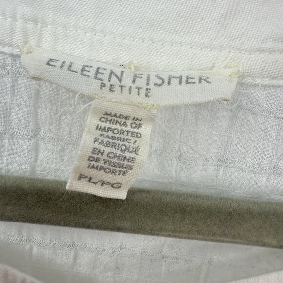Eileen Fisher White Windowpane Weave Button Up 3/4 Sleeve Top Size PL/PG Minimal - Picture 7 of 11
